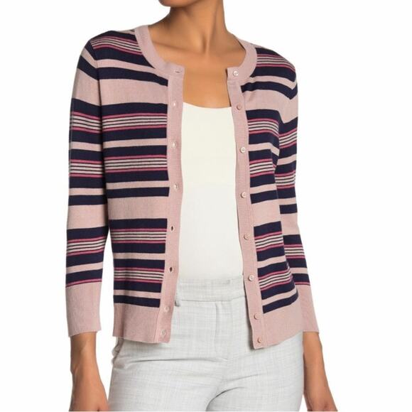 Halogen pink striped button up 3/4 sleeve sweater new size extra small petite - Picture 7 of 7